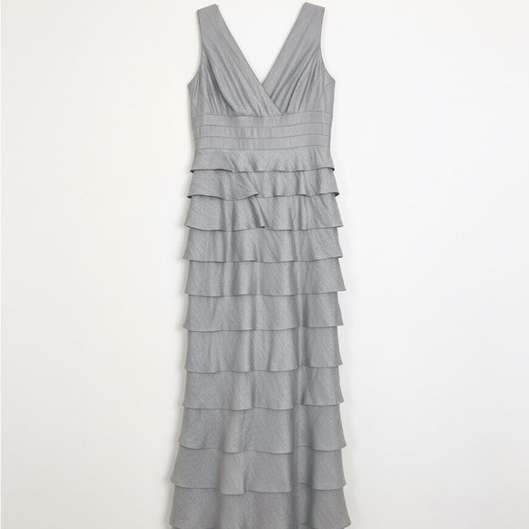 Adrianna Papell Silver Tiered Prom Dress - Picture 5 of 8